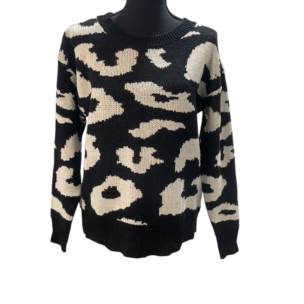 Baltic Born Black and Cream Abstract Crew Neck Sweater